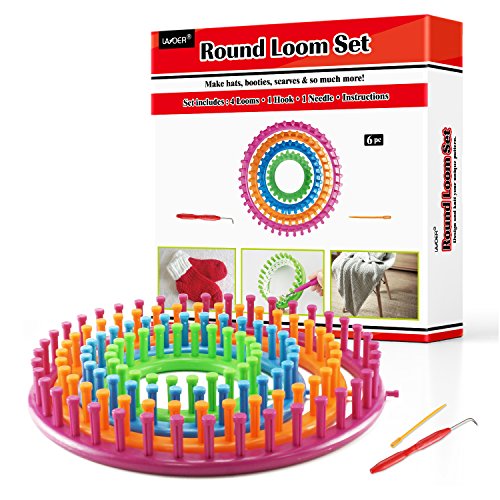 LAYOER Round Loom Set Plastic Knitting Looms with Hook Needle Weaving Round  Circle Set（Instructions for Beginners）