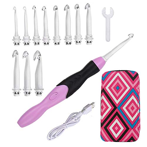 15mm 12mm 10mm 9mm 8mm 7mm Lighted Crochet Hook Set,Large Light Up Crochet  Hooks Rechargeable in Case,Size 10.75 L M N O/P