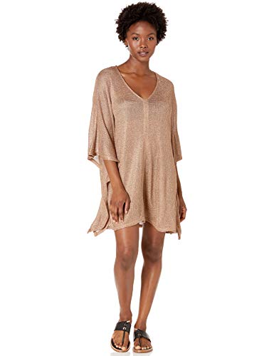 BCBGMAXAZRIA Women’s Open Side V-Neck Tunic Shimmer Cover-Up, Gold, One ...